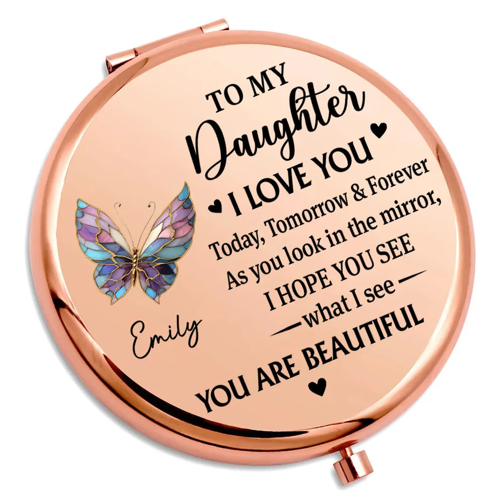 Personalized Metal Compact Mirror for Daughter, Butterfly Love Quote, Everyday Purse Keepsake, Unique Gift