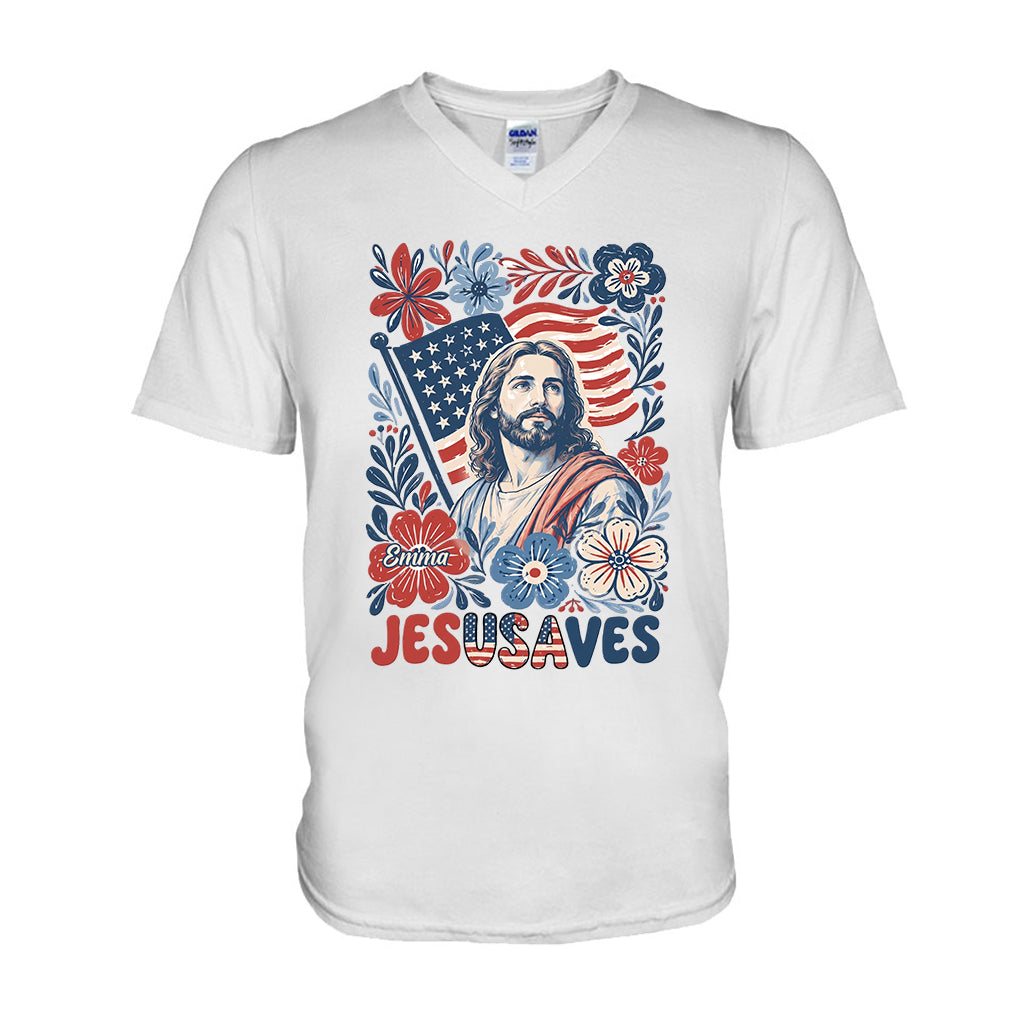 Jesusaves Floral 4th Of July - Personalized Christian T-shirt And Hoodie