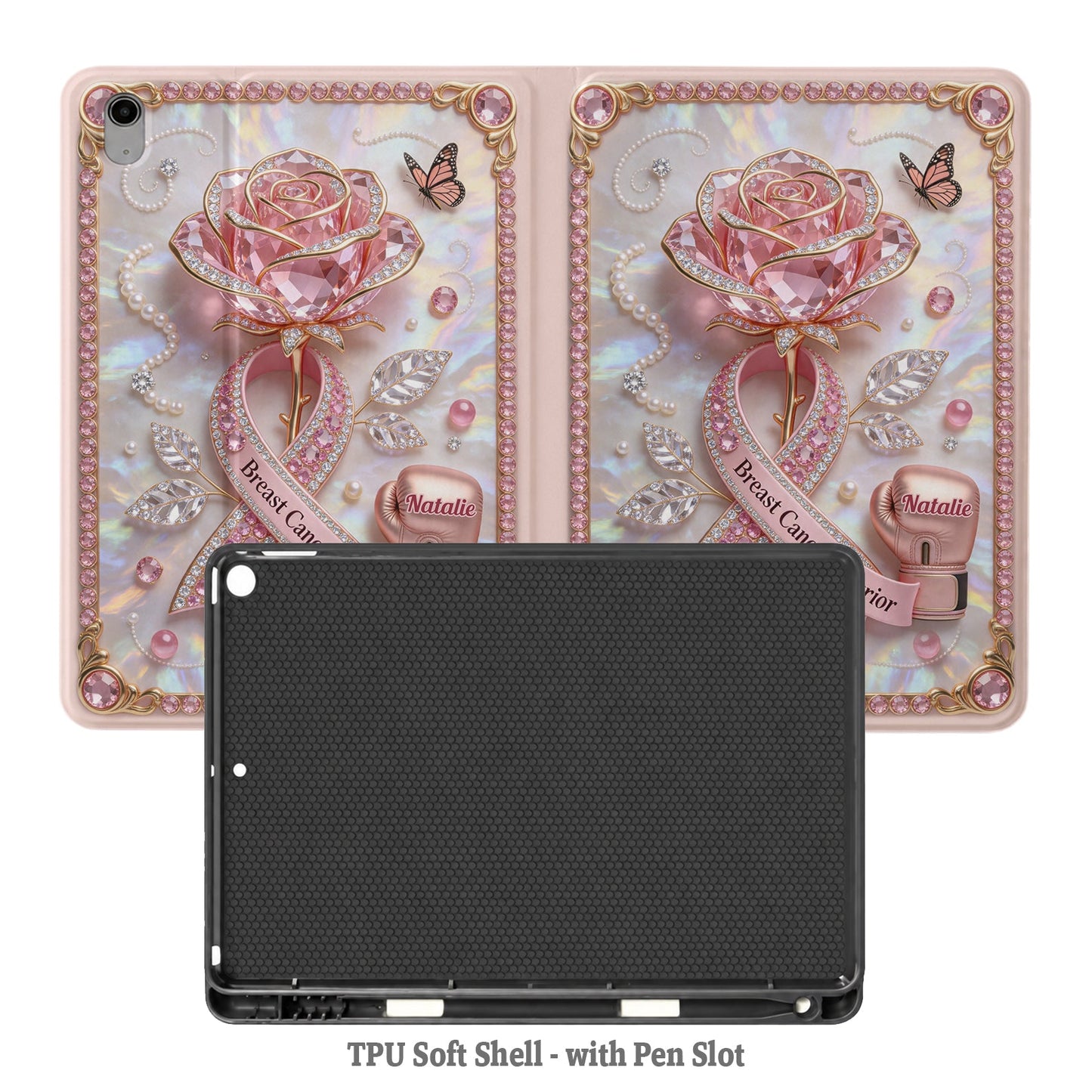 Faith Hope Love - Personalized Breast Cancer Awareness Tablet Cover With Pen Slot