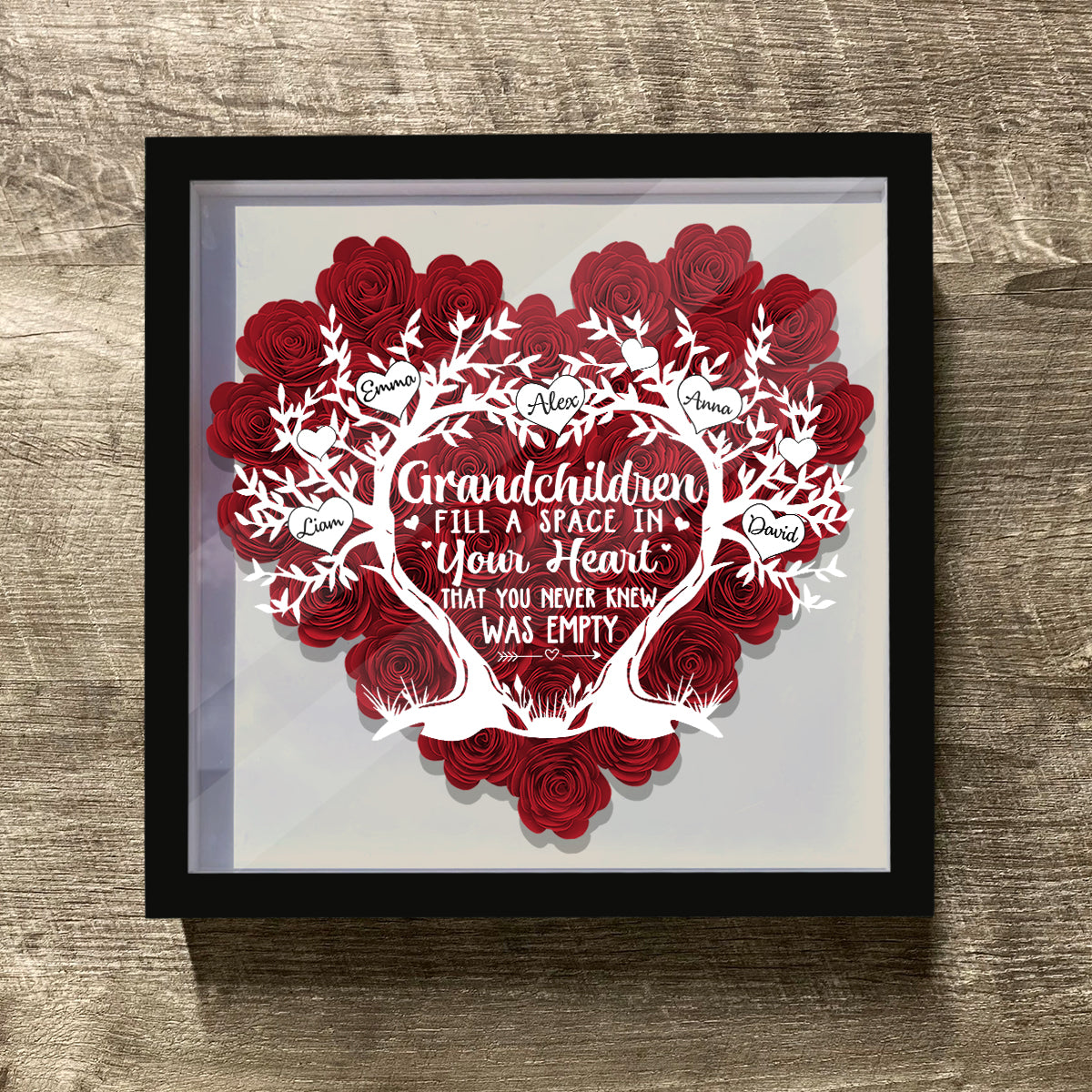 Grandchildren Fill A Space In Your Heart - Personalized Grandma Flower Shadow Box