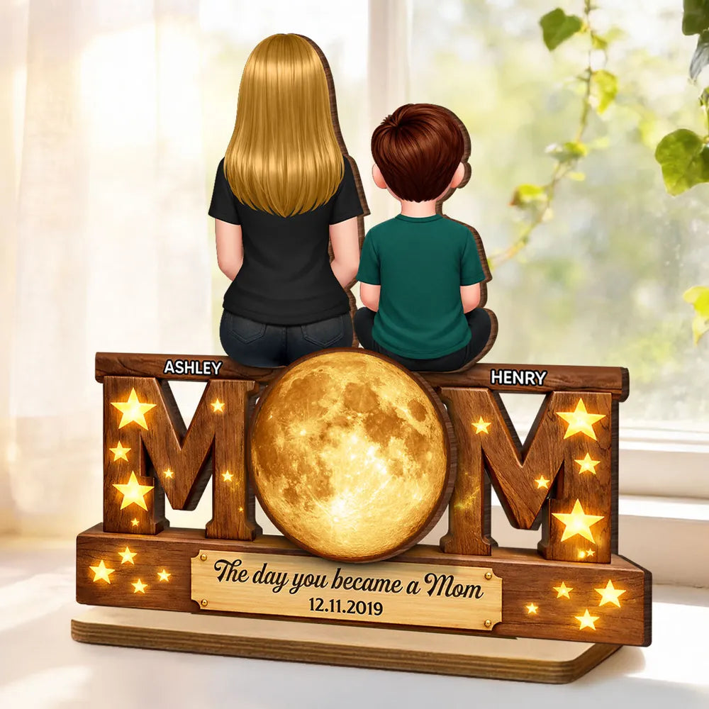 Personalized 2-Layer Wooden Plaque Mom and Daughter Sitting Together - Unique Mother's Day Gift for a Sweet Family Keepsake
