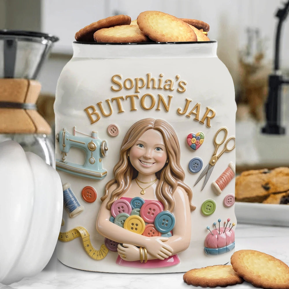 Button Jar For Sewing Lovers - Personalized Sewing Cookie Jar