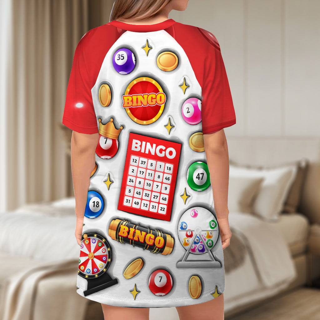 Just A Girl Who Love Bingos - Personalized Bingo Player Sleep T-shirt Dress