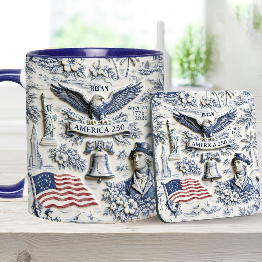 250 Years of America 1776–2026 Vintage Patriotic - Personalized Independence Day/ 4th of July Accent Mug & Coaster