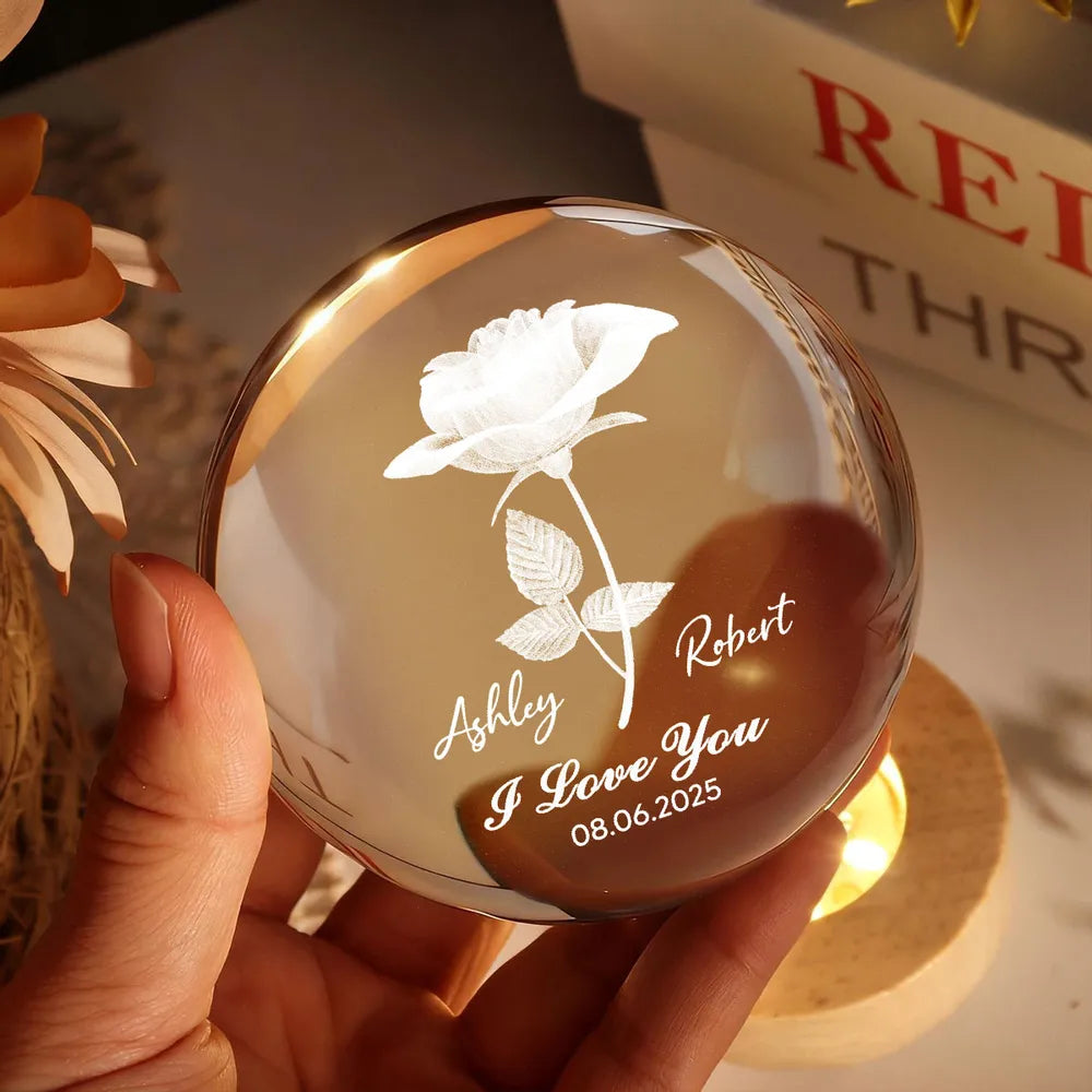 Personalized I Love You Globe Lamp with Rose Design - Cozy Bedside Glow for Her or Him, Unique Gift