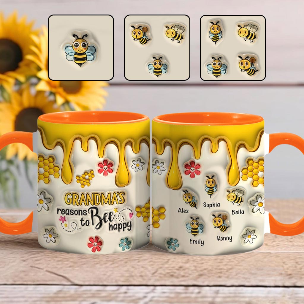 Grandma's Reasons To Bee Happy - Personalized Grandma Accent Mug