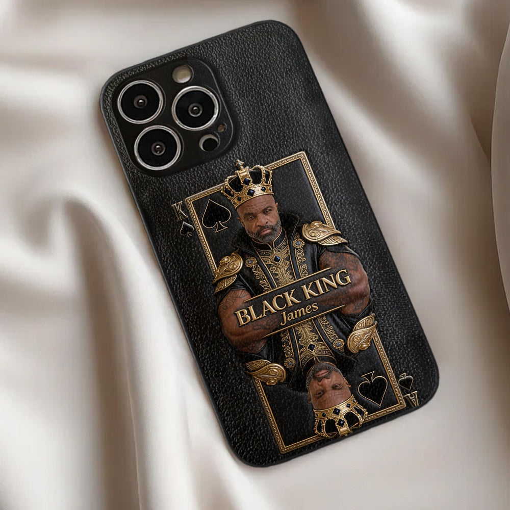 Black King - Personalized African American 3D Embossed Leather Phone Case