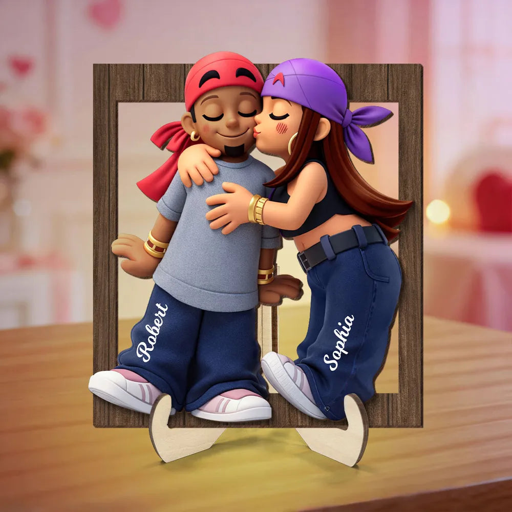 Personalized 2-Layer Wooden Plaque Cute Couple Kissing Keepsake for Bedroom Decor, A Unique Gift for Him or Her