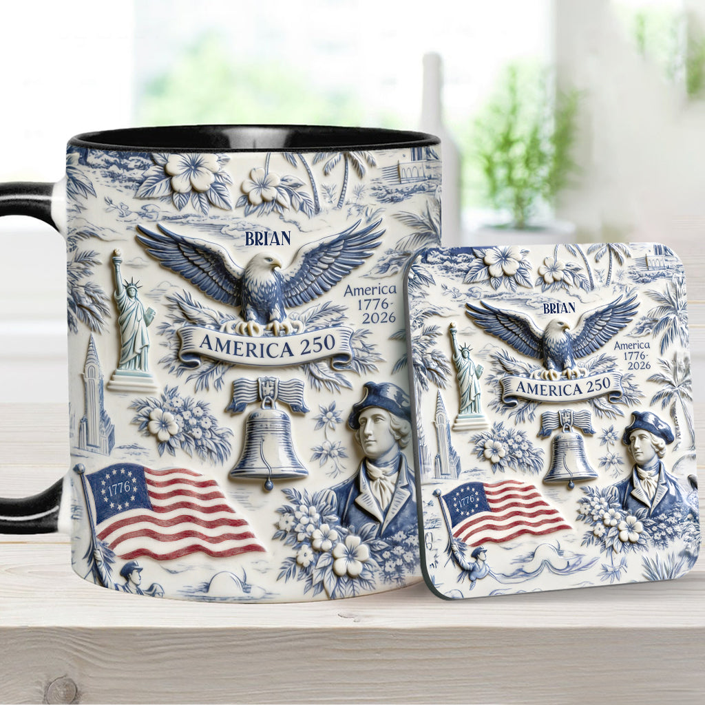 250 Years of America 1776–2026 Vintage Patriotic - Personalized Independence Day/ 4th of July Accent Mug & Coaster