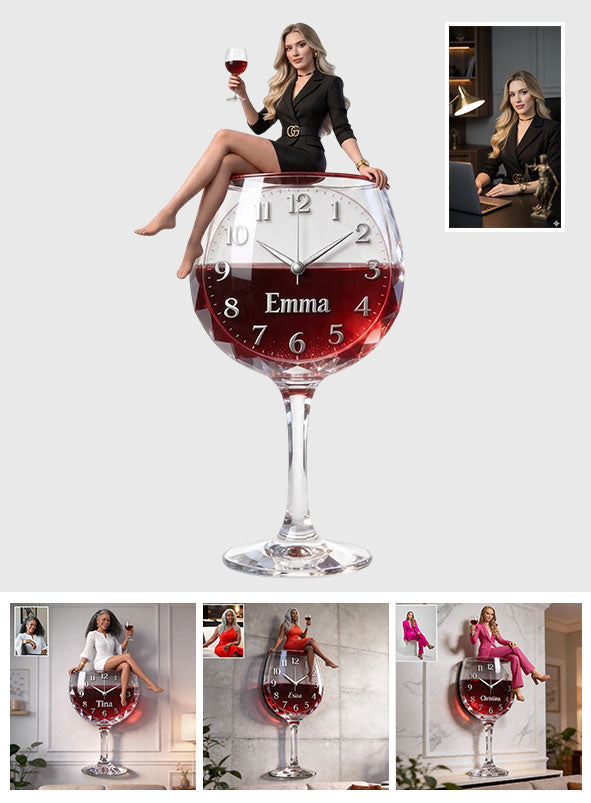 Custom Any Photo Drinking Hour - Personalized Wine Acrylic Wall Clock