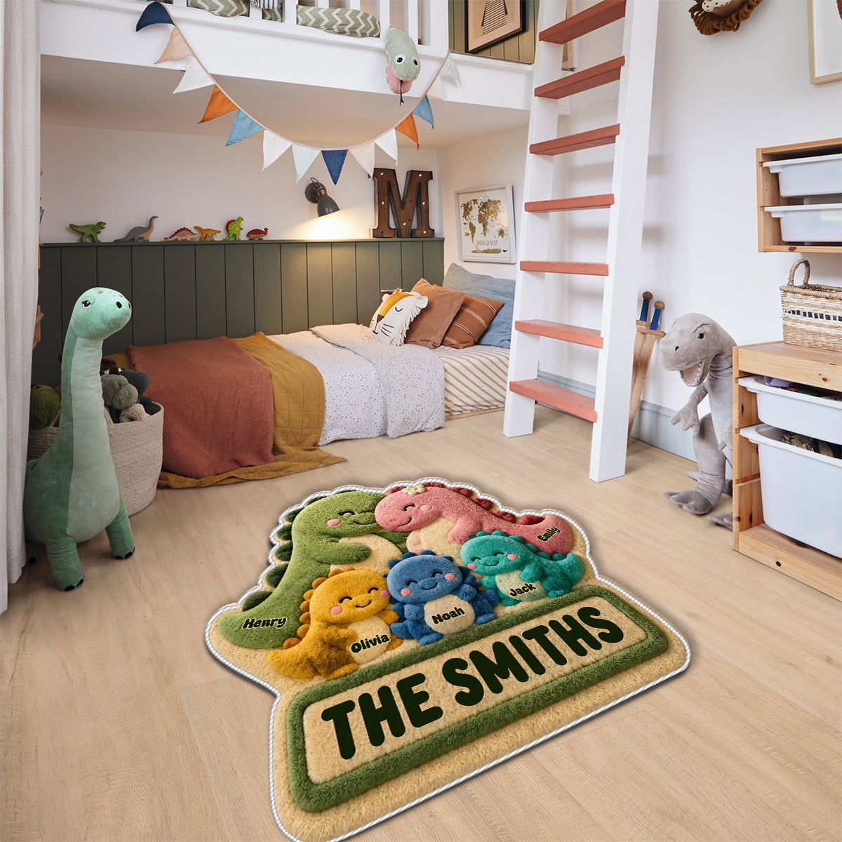 Happy Dinosaur Family - Personalized Family Non-Slip Tufted Rug