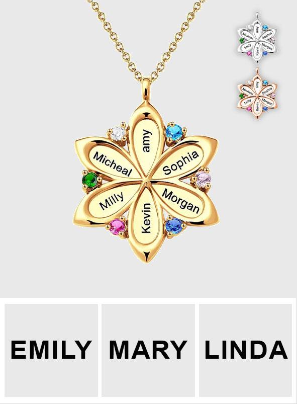 Flower Pendant - Personalized Mother Name Flower Necklace