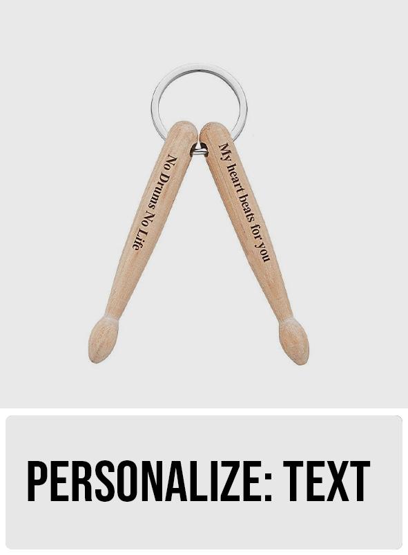 Custom Text Wooden Drumstick Wooden Drumstick Keychain - Personalized Drummer Keychain