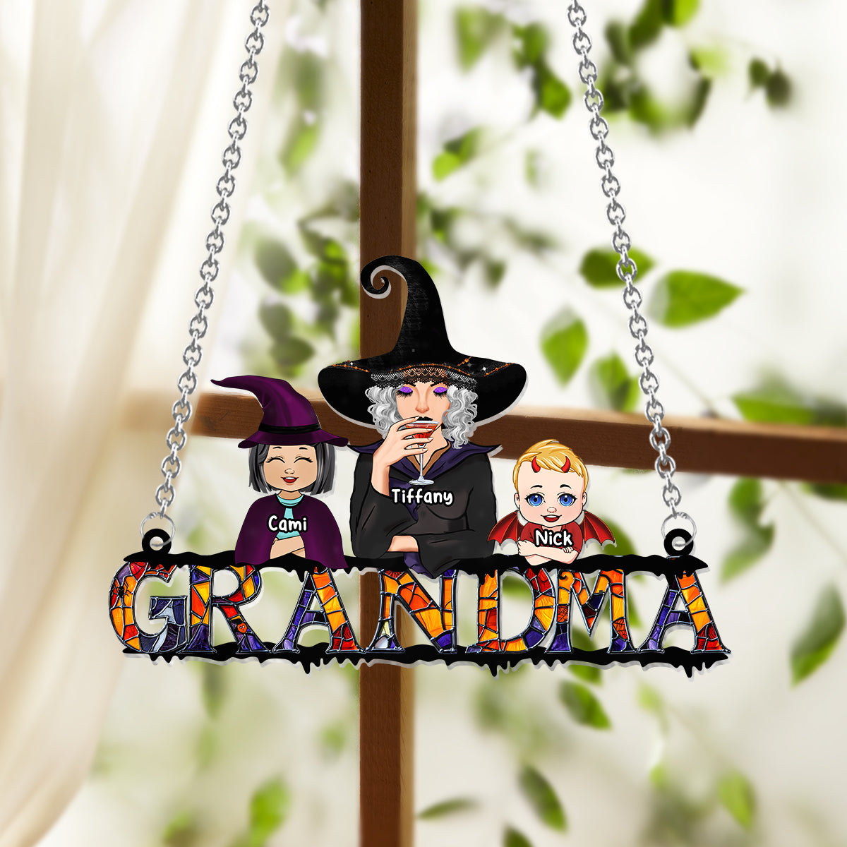 Grandma Halloween - Personalized Grandma Window Hanging Suncatcher Ornament