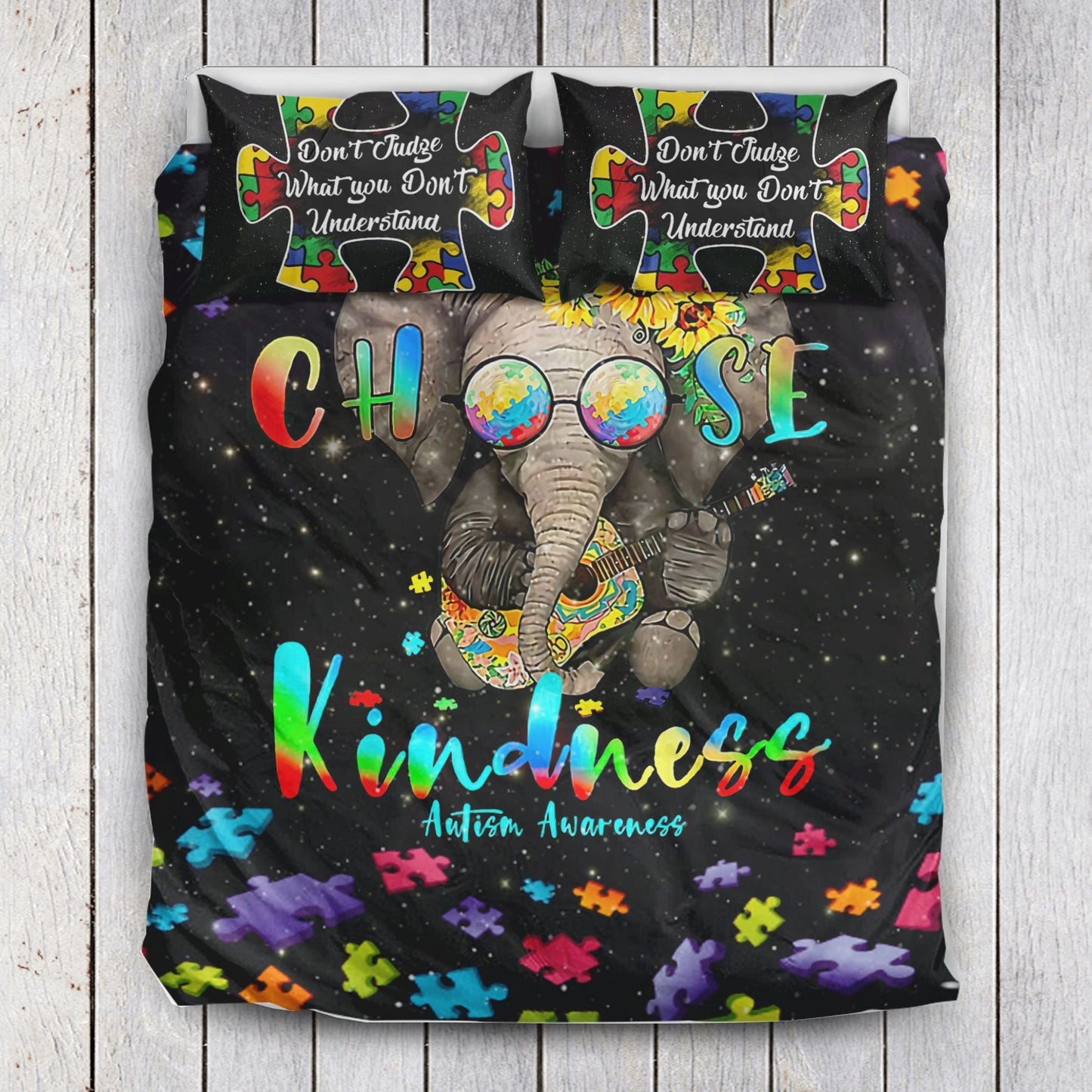 Elephant Autism Choose Kindness - Autism Awareness Quilt Set 0921