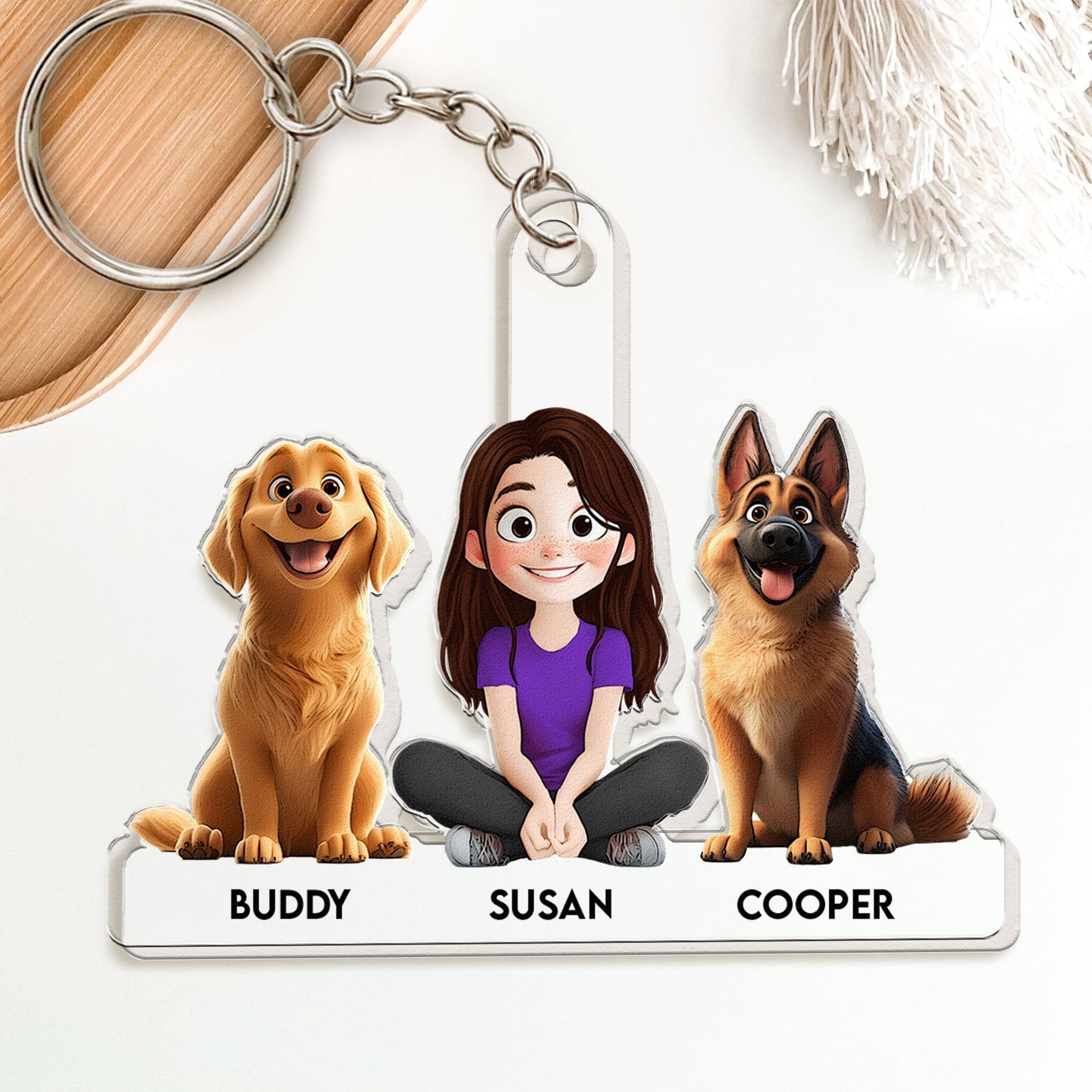 Personalized Acrylic Keychain with Custom Family Pets – Featuring Your Dog and Family Member Names, Perfect Gift for Dog Lovers, Ideal for Any Occasion