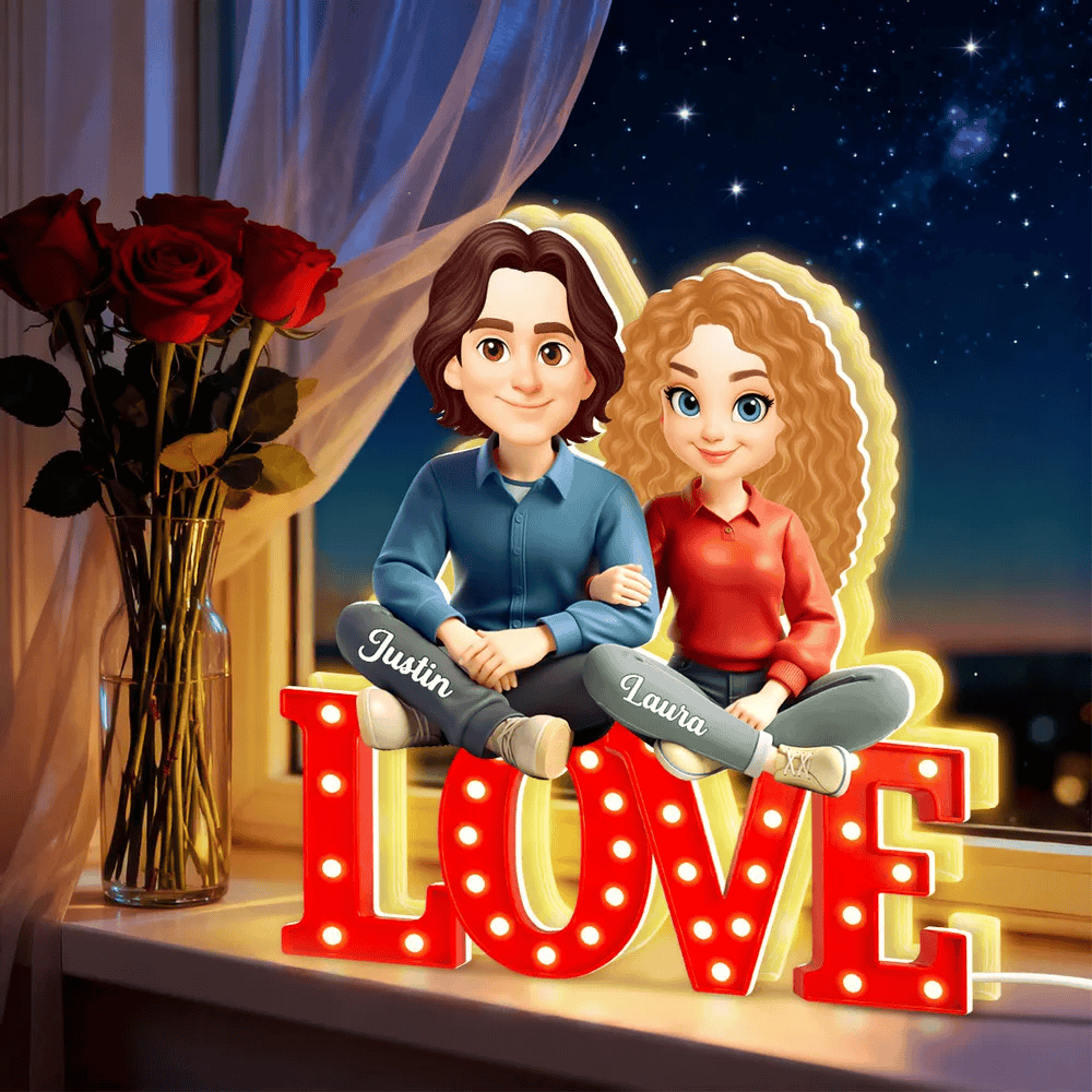 Personalized Couple Acrylic Light Box with Warm Glow LOVE Sign Decor, Unique Keepsake Gift for Him or Her