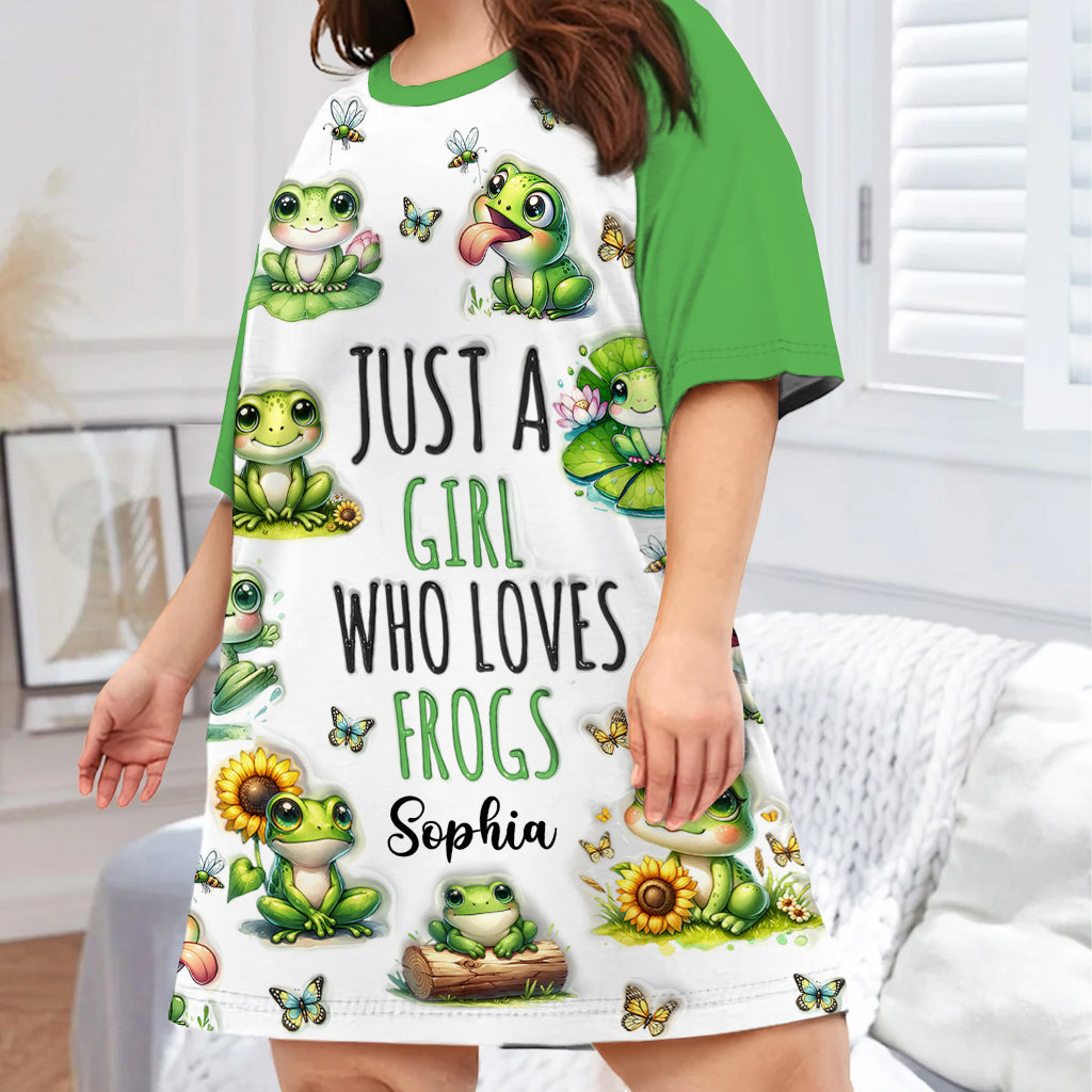 Just A Girl Who Loves Frogs - Personalized Frog Sleep T-shirt Dress