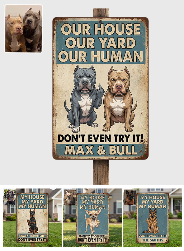 Funny Waring Sign For Pet Owner - Personalized Dog Rectangle Metal Sign