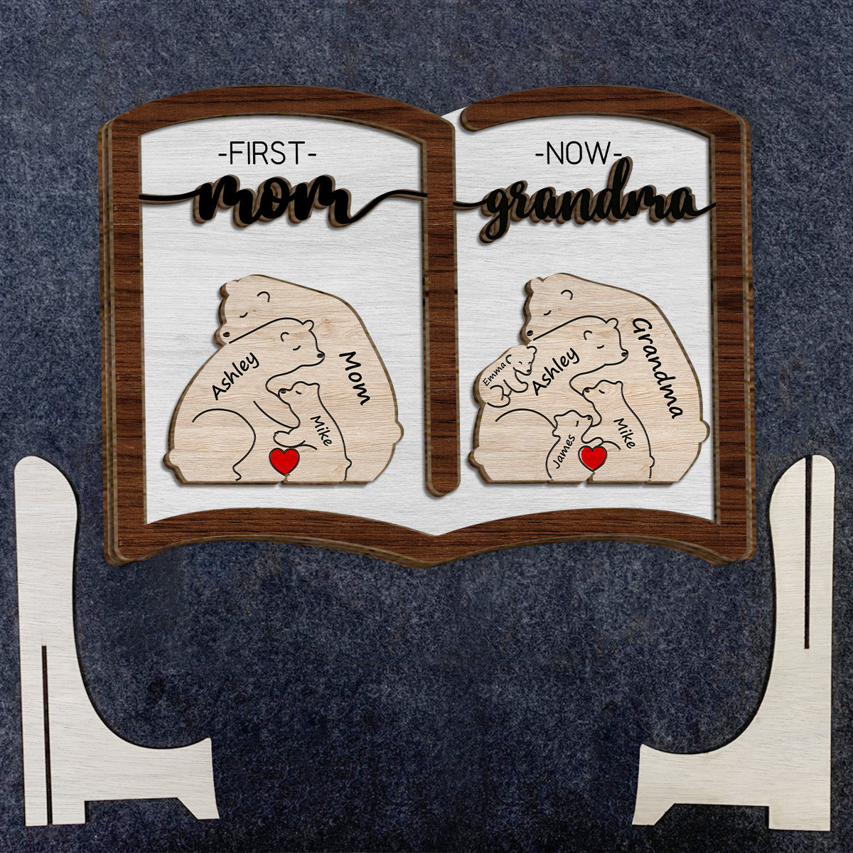 First Mom Now Grandma Bear - Personalized Grandma 2 Layered Wood Sign / Wood Plaque