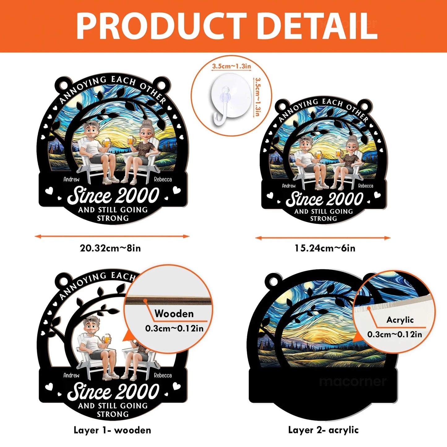 Couple Wood and Acrylic Layered Ornament Surprise Design High Clarity Sturdy and Durable Gift