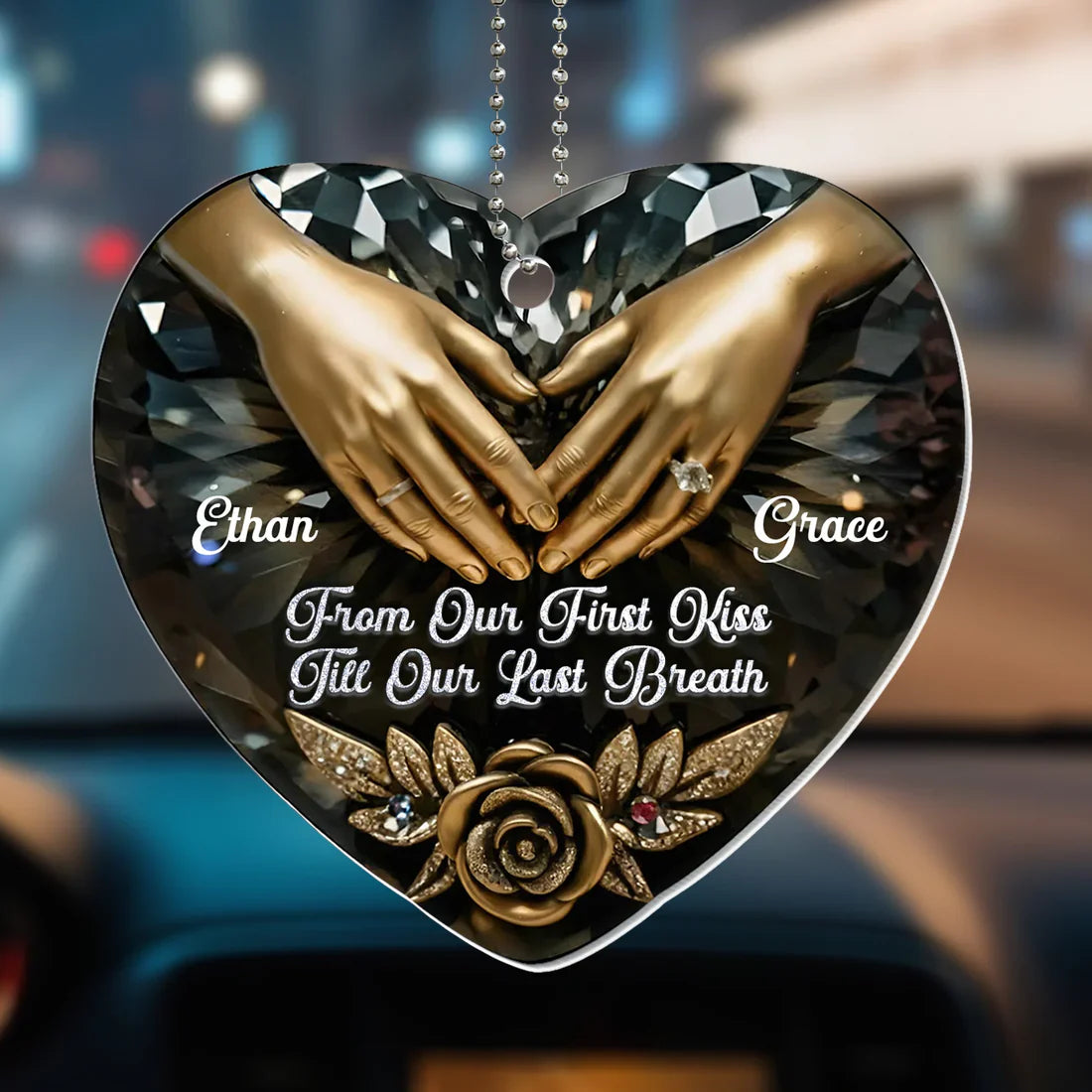 Personalized Acrylic Car Hanger Heart Ornament for Couples, From Our First Kiss Till Our Last Breath, Unique Anniversary Gift