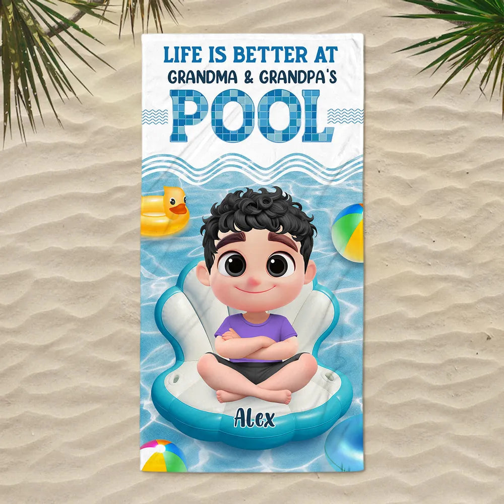 Life Is Better at Grandma & Grandpa's Pool” Personalized Beach Towel