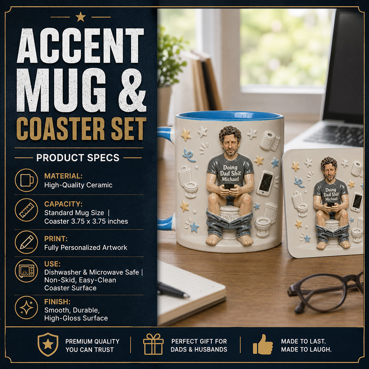 Best Time Of Day - Personalized Father Accent Mug & Coaster