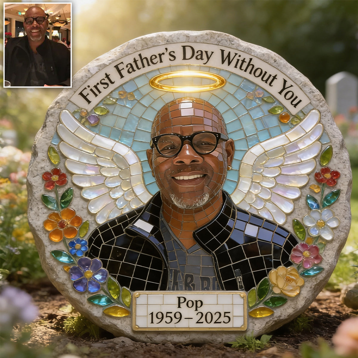 First Father's day Without You - Personalized Memorial Round Shaped Stone