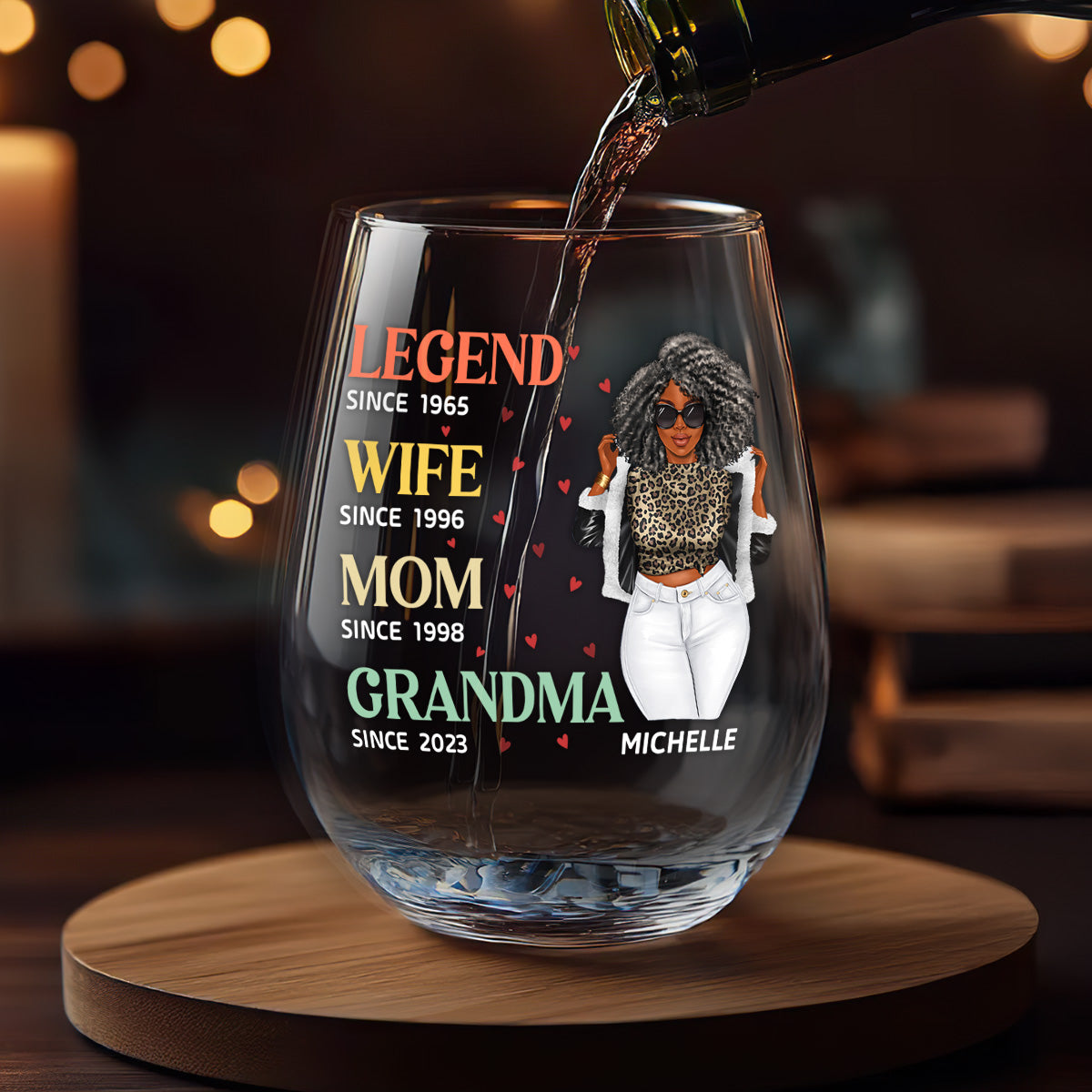 Unique Wine Glass for Her – Custom Design for Wife, Mom, and Grandma to Honor Their Journey