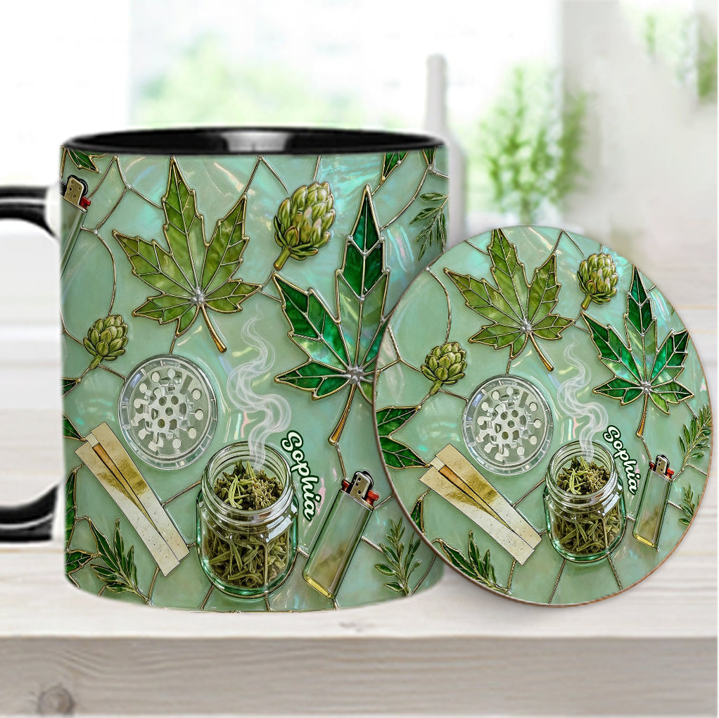 Green Magic Leaf - Personalized Weed Accent Mug & Coaster