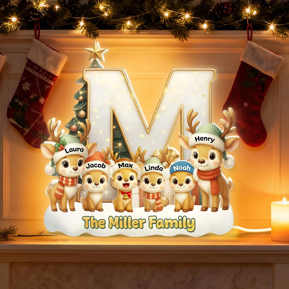 Personalized Acrylic Initial Letter Light Box with Reindeer Family, Cozy Christmas Tree Glow, Festive Home Decor Gift