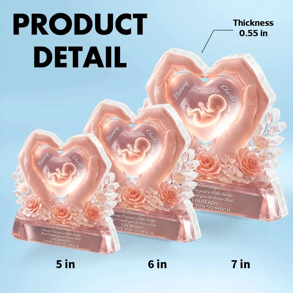 Personalized Shaped Acrylic Block Plaque with Baby Bump Love Quote, Sweet Nursery Shelf Decor, Unique Gift for Mom