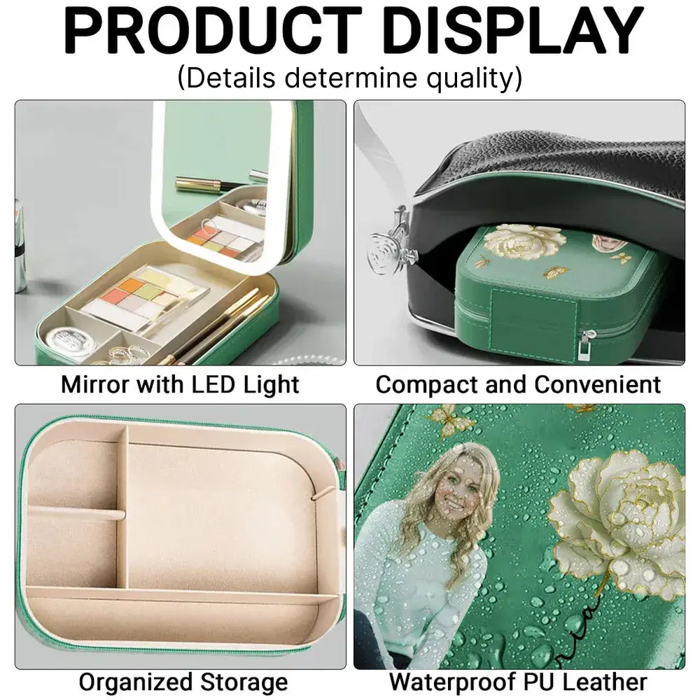 Blooming Soul with Photo – Personalized LED Mirror Jewelry Box in Multiple Colors – A Thoughtful Gift for Women