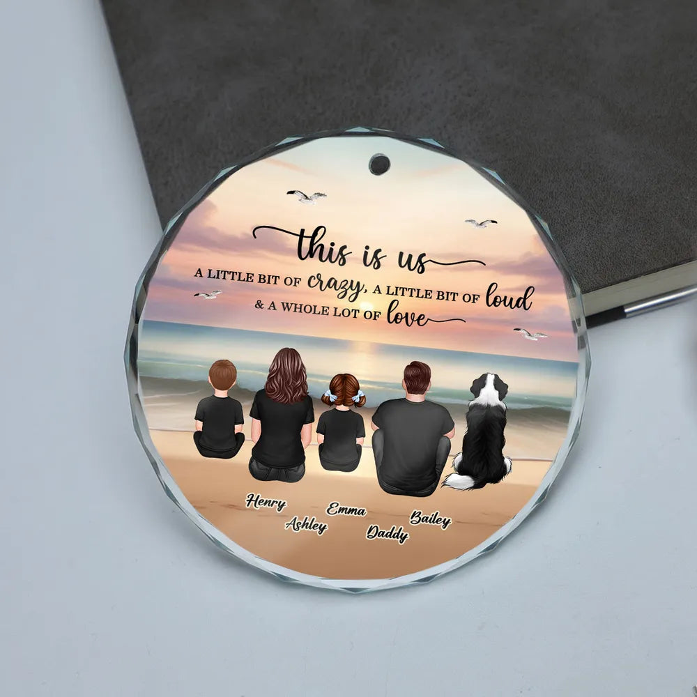 Crystal Ornament with Family Back View and Beach Scene, A Heartwarming Gift for Loved Ones