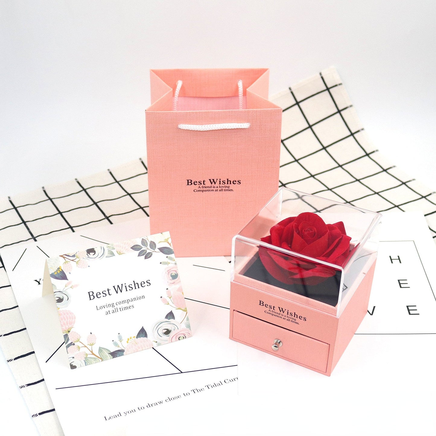 Many Color Gift Rose Jewelry Gift Box With Card And Bag