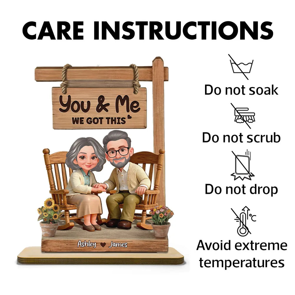 You & Me We Got This Personalized 2-Layer Wooden Plaque Sweet Couple Rocking Chair Scene for Anniversary or Valentine's Day Gift
