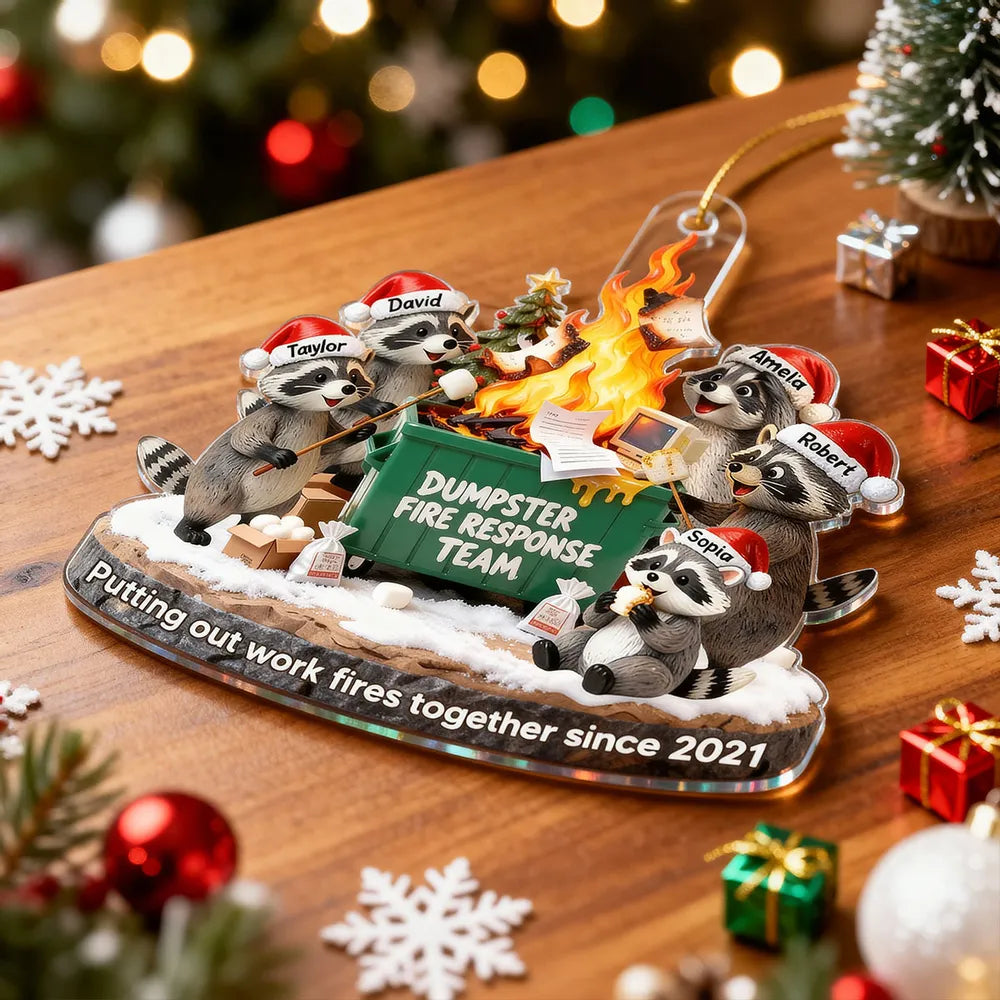 Funny Dumpster Fire Raccoon Acrylic Ornament for Work Besties – Personalized Holiday Office Gift