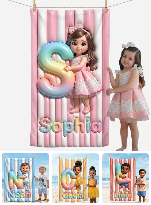 Kids Summer Letter - Personalized Kid Quick-dry Beach Towel/ Bath Towel
