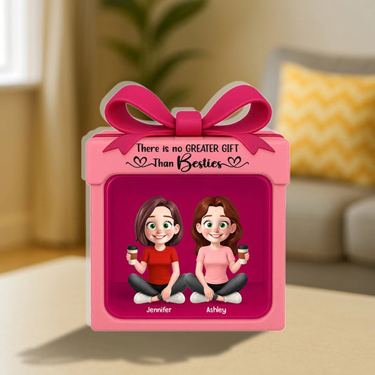 Acrylic Block Plaque in Gift Box Shape with Besties Theme, Heartwarming Design, Ideal Friendship Gift for Her