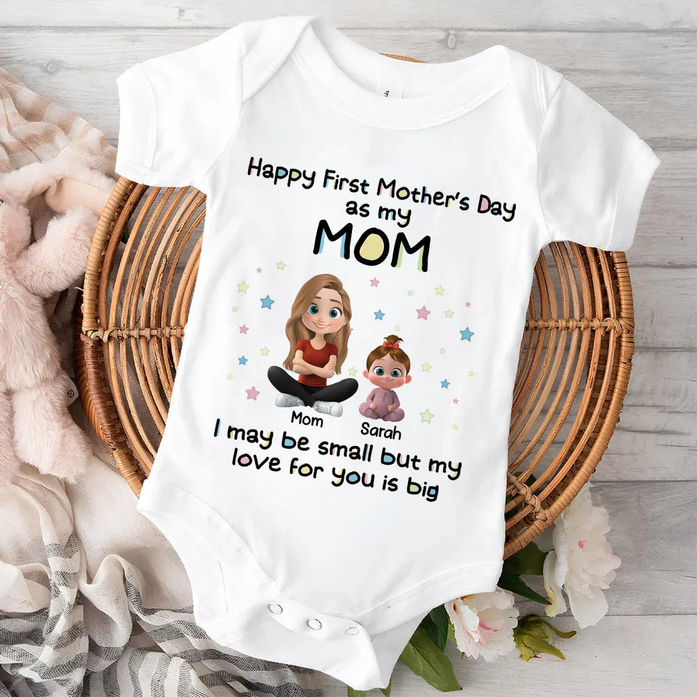 Personalized Short Sleeve Baby Onesie First Mother's Day Mom & Baby Cartoon Gift - Unique Photo Ready Keepsake
