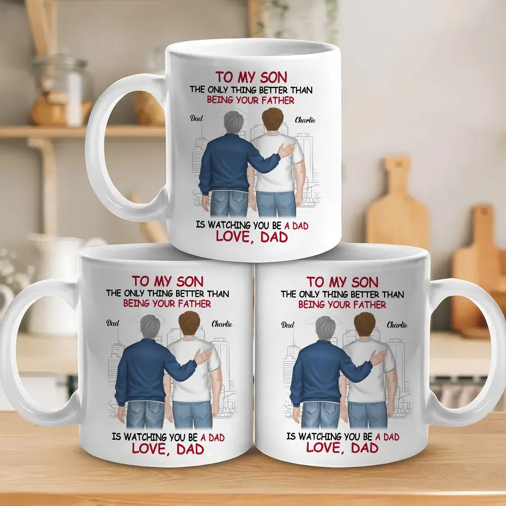 Ceramic Mug for Son from Dad, Warm Family Artwork, Keeps Hot Drinks, Creative Gift for New Dads, Birthdays or Father's Day
