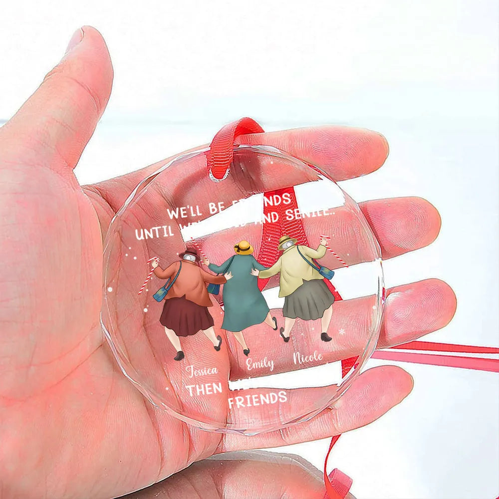 Personalized Crystal Ornament for Best Friends – Funny Old-Lady Design, Festive Tree Decor & Unique Friendship Gift