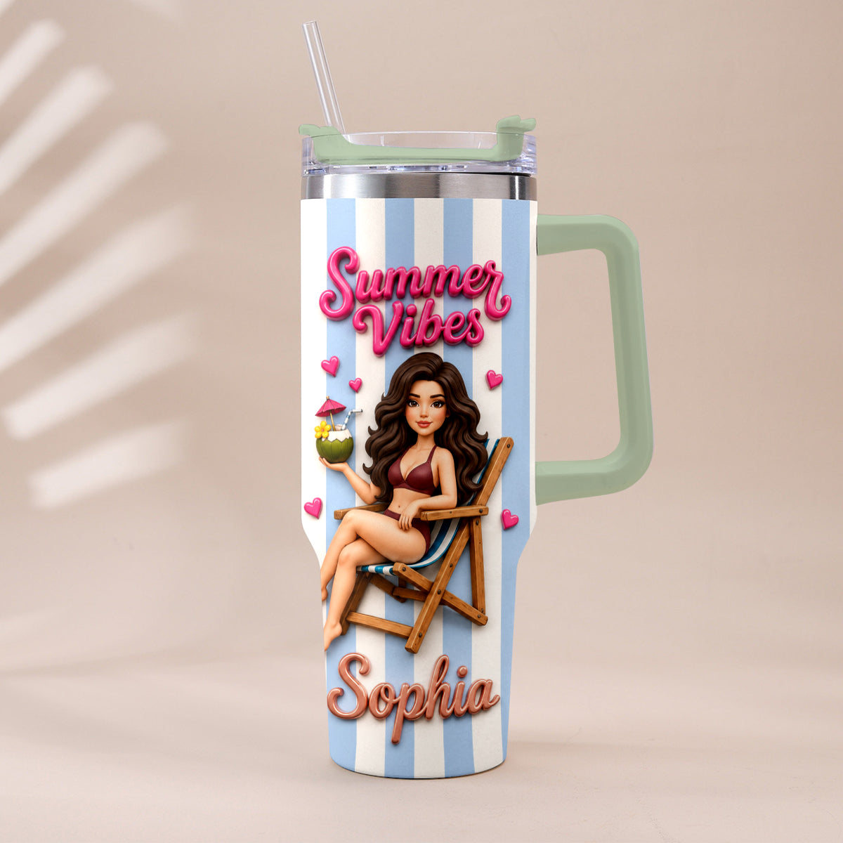 Beach Lovin' Girl - Personalized Sea Lover Tumbler With Plush Charm