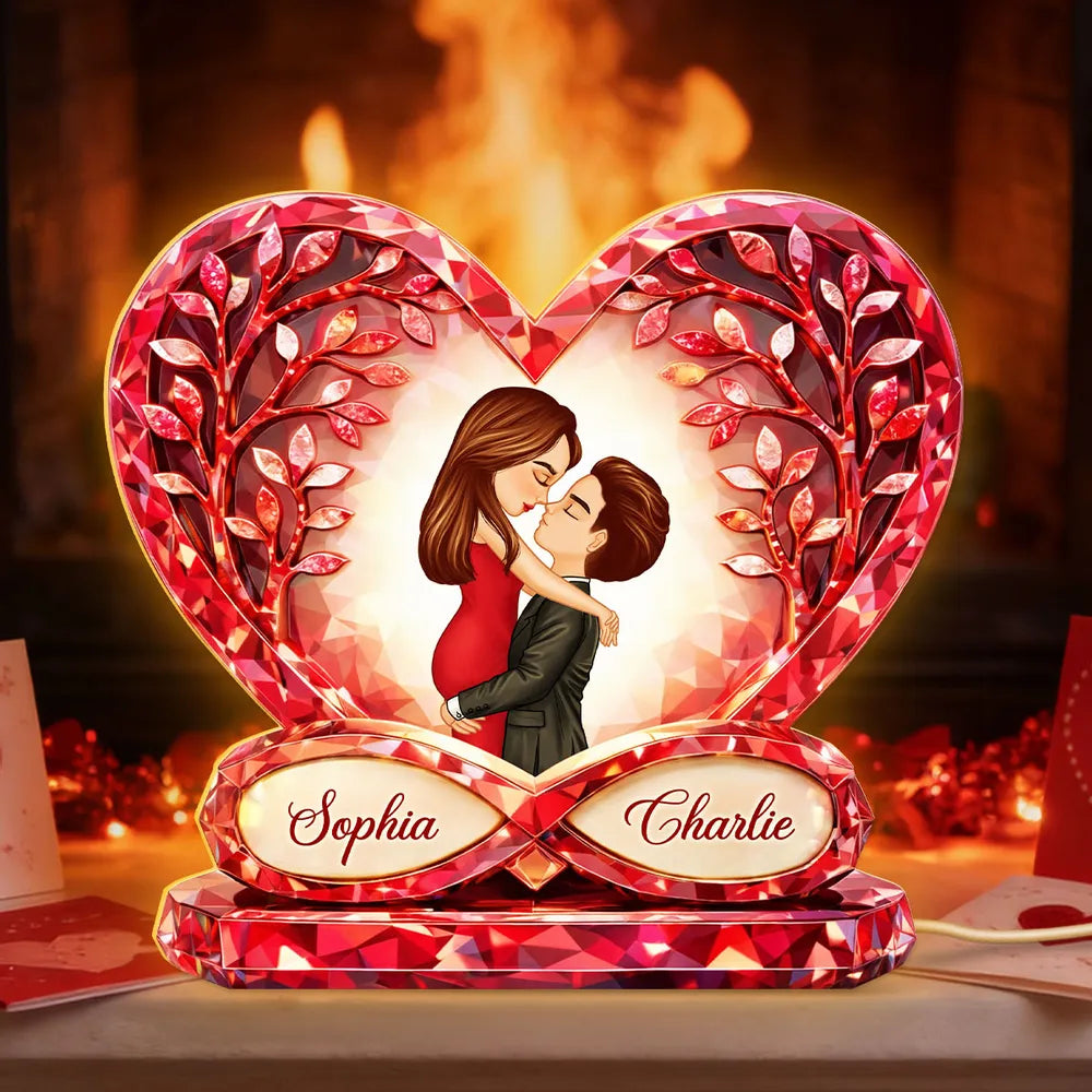 Personalized Acrylic Light Box with Kissing Couple in Heart, Warm Glow Bedroom Decor, Unique Gift for Him or Her