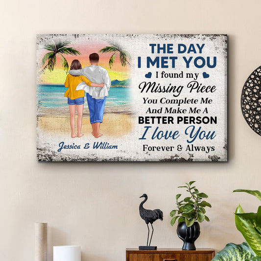 Personalized Beach Couple Poster or Canvas - "The Day I Met You" Romantic Keepsake Gift, Perfect for Couples