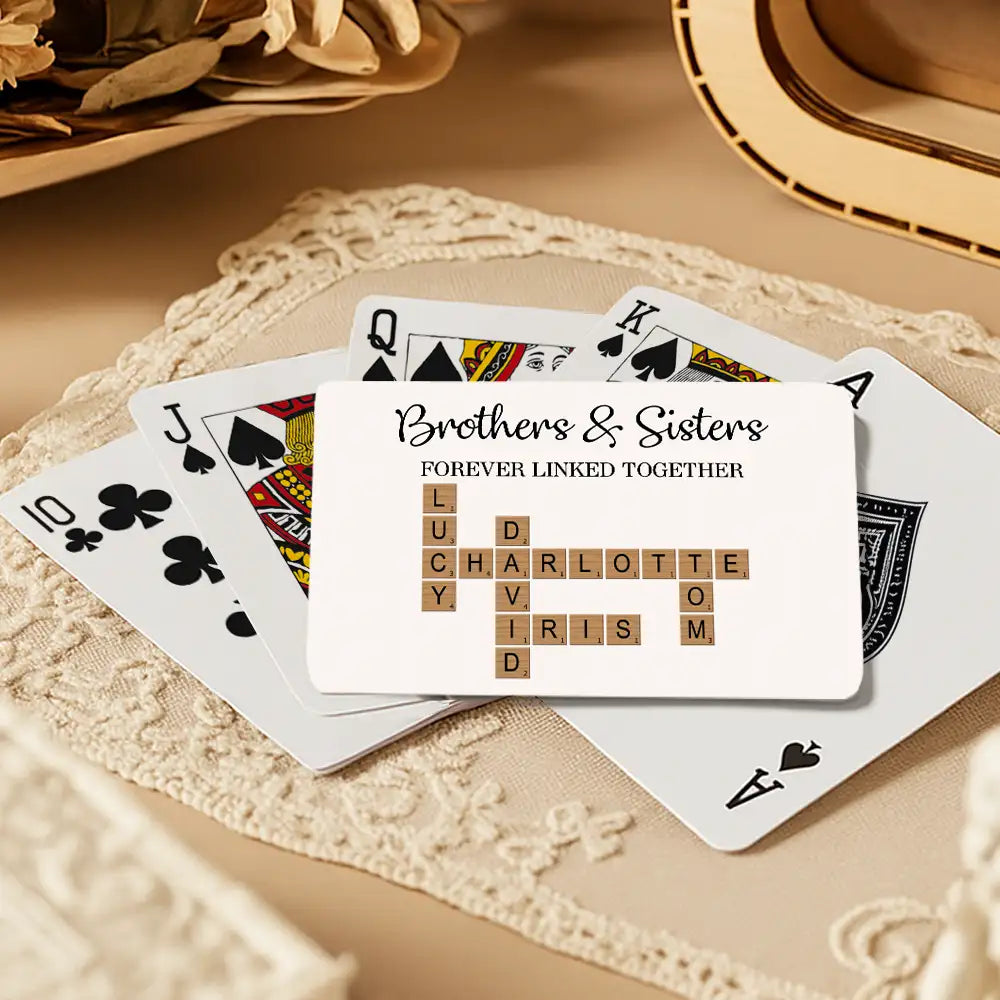 “Brothers & Sisters Crossword Playing Cards – Forever Linked Together, Custom Plastic Deck for Sibling Gifts”
