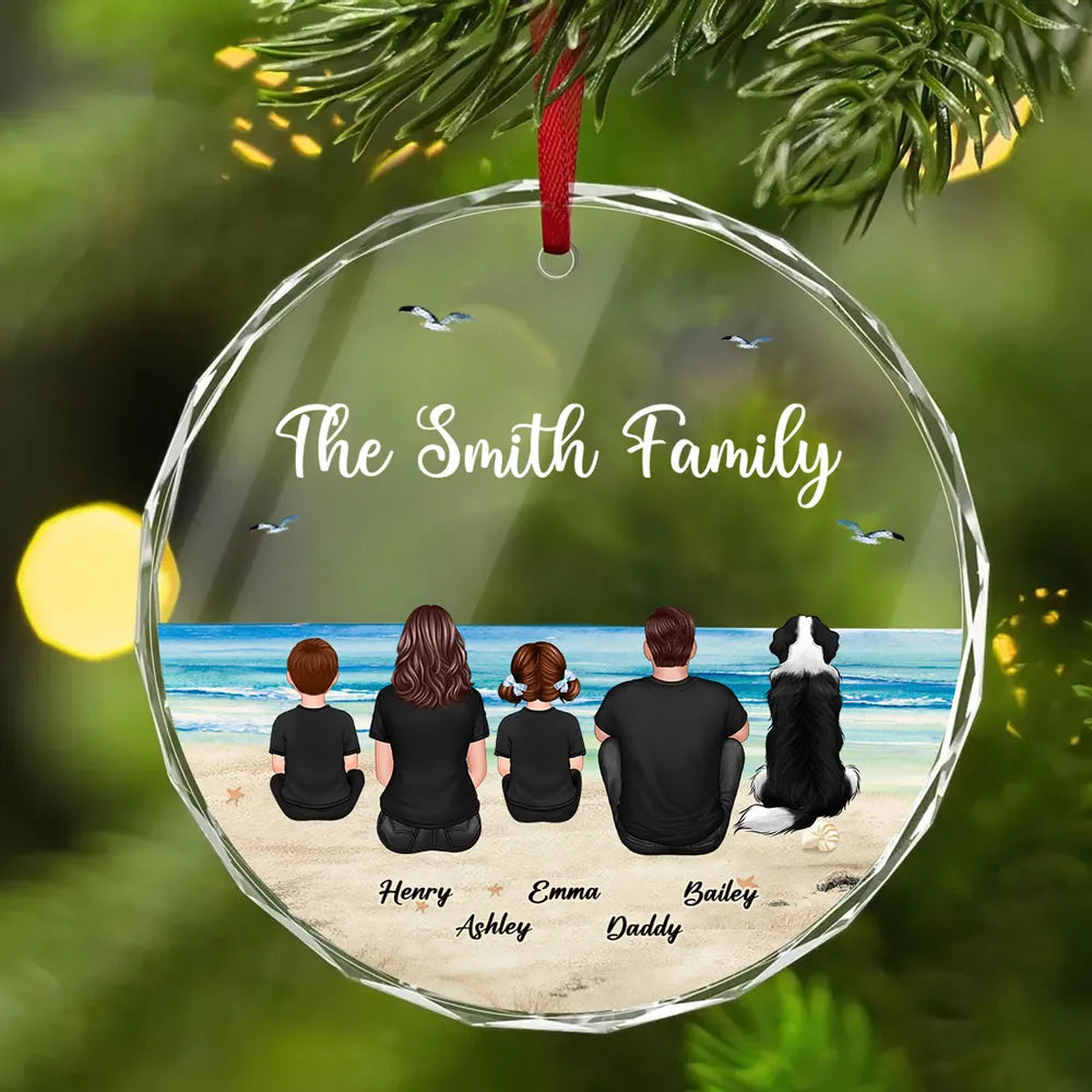 Crystal Ornament with Family Back View and Beach Scene, A Heartwarming Gift for Loved Ones