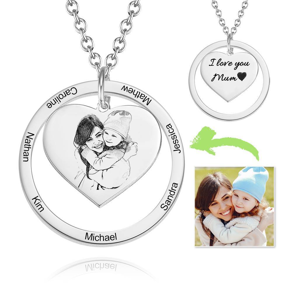 Engraved Love Pendant - Personalized Engraved Necklace Heart In Round Pendant