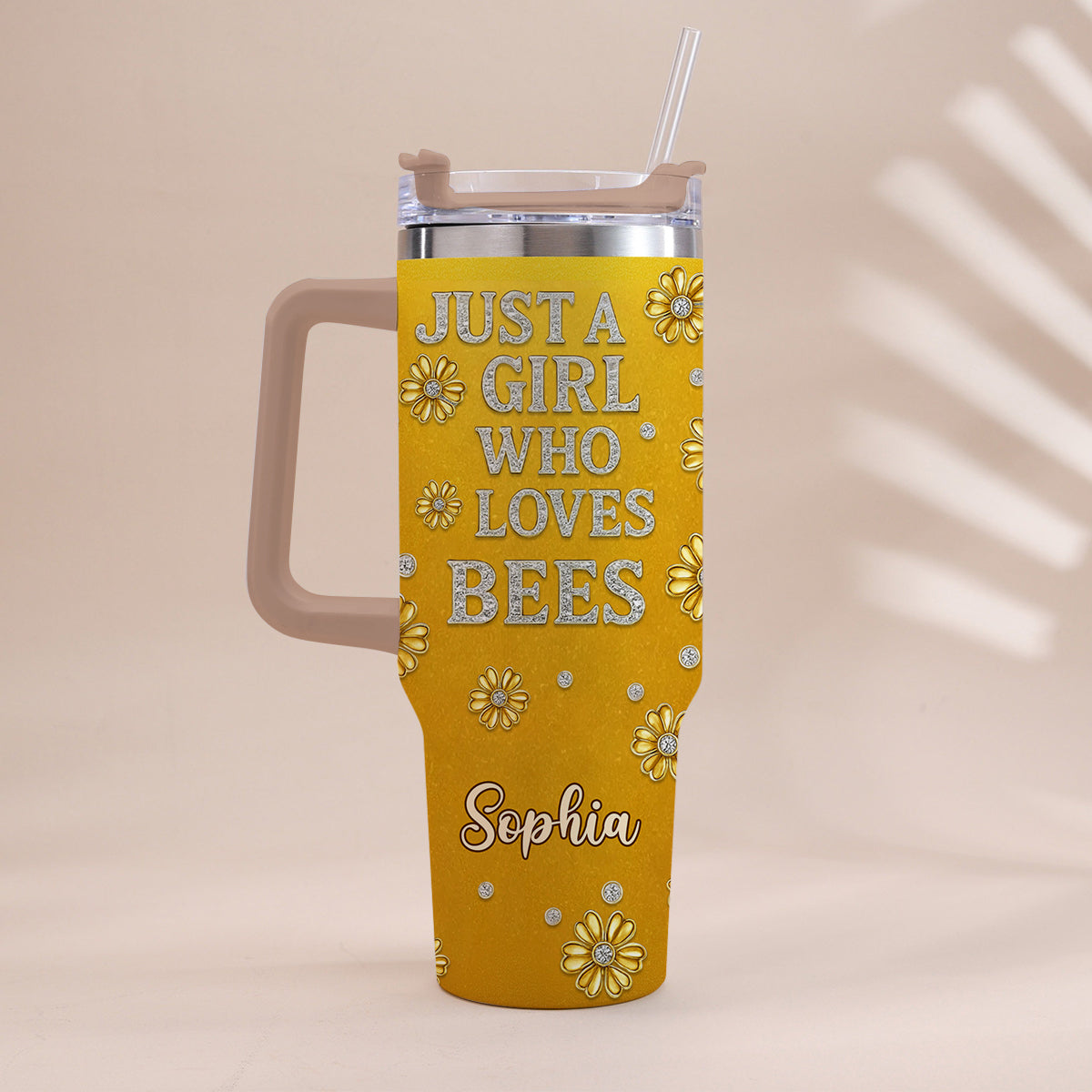 Just A Girl Who Loves Bees - Personalized Bee Tumbler With Handle